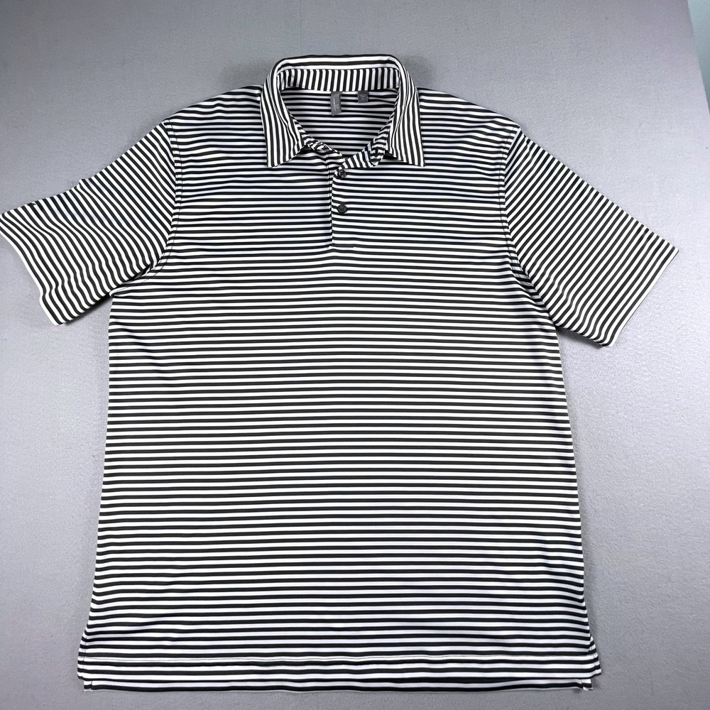 Ashworth Polo Shirt Mens‎ XL Black White Striped Golf Performance Short Sleeve